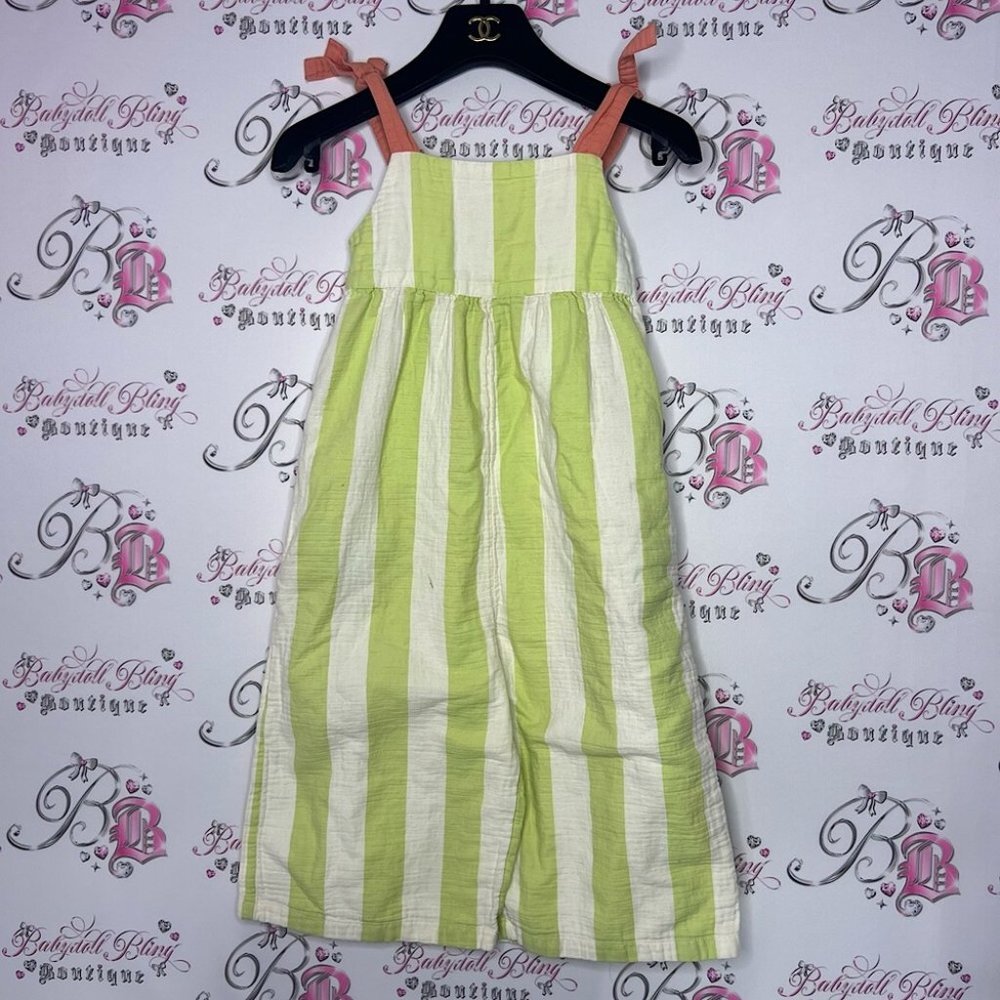 Open edit jumpsuit pants suit jumper striped cream lime green and orange tie
